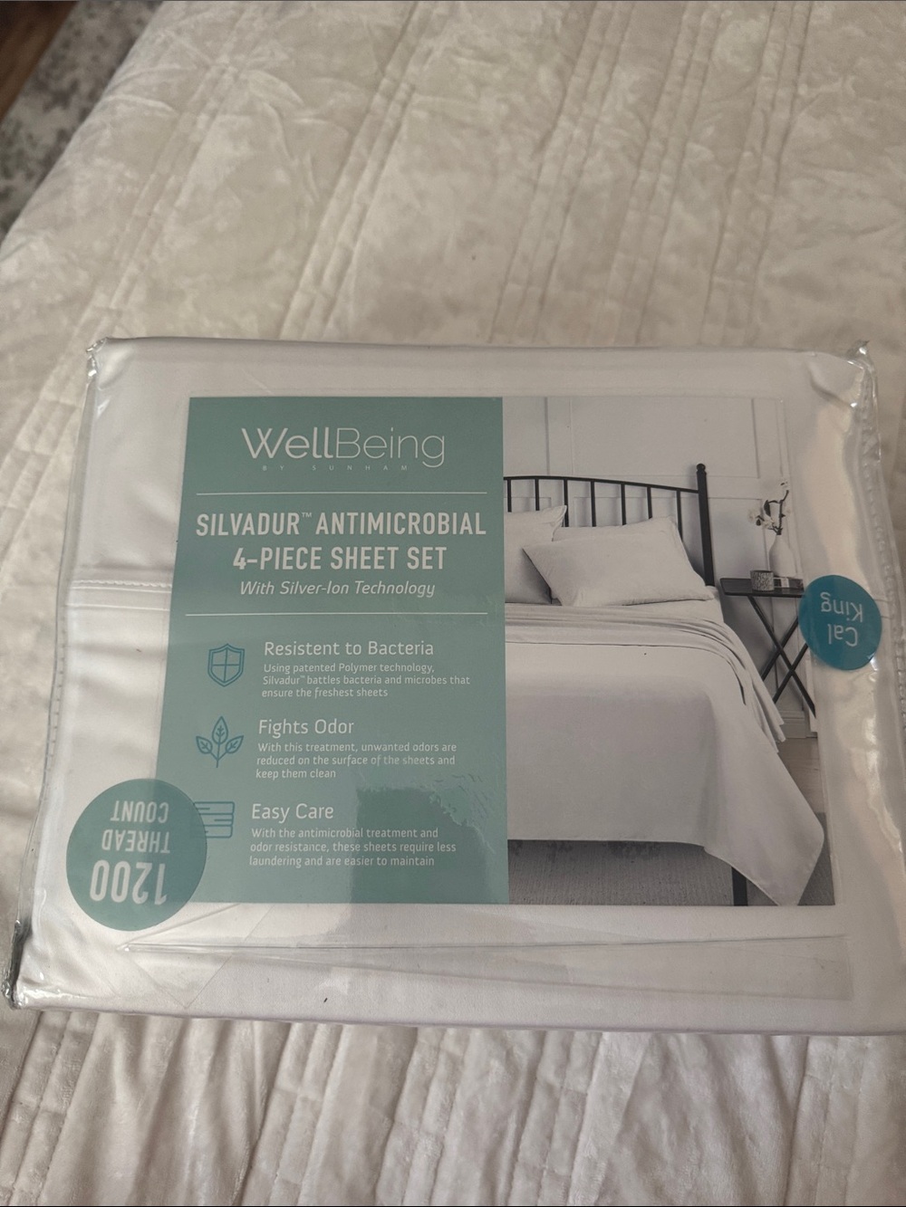 WellBeing by Sunham Cal King Silvadur Antimicrobial 4-Piece Sheet Set - White